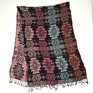 Bijoux Terner Scarf Women OS Multicolor Geometric Tribal Fringe Boho Soft Cozy